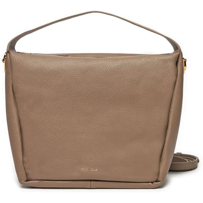 COCCINELLE Leren Schoudertas Dorian Shoulder Bag Grained Leather Warm Taupe