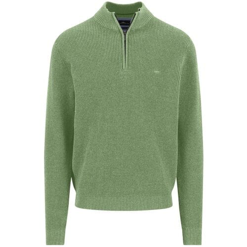 Fynch-Hatton Trui Uni Color Structure Troyer Zip Avocado / male