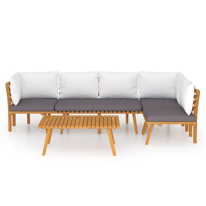 vidaXL - 5-delige - Loungeset - met - kussens - massief - acaciahout