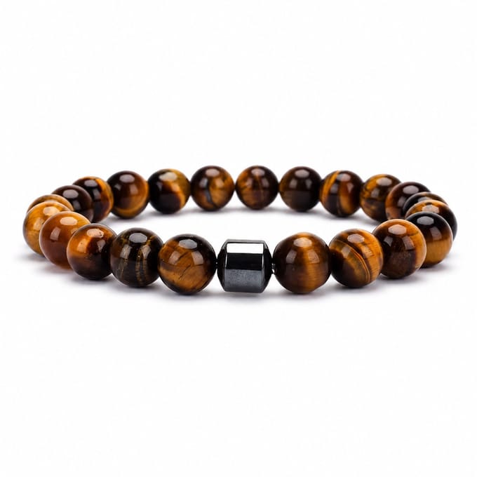 XYZ Goods Armband Heren Tijgeroog Kralen - Natuursteen - 19cm - Elastisch