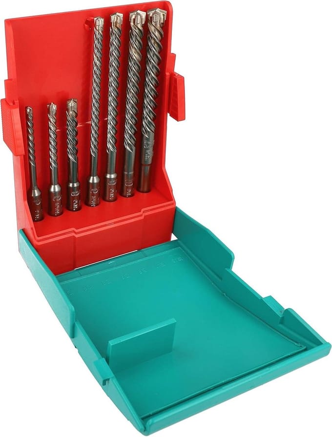 Hamerboor Set - Boor Bits - Beton Boren - Vier Snijranden - 7 Stuks - Grijs
