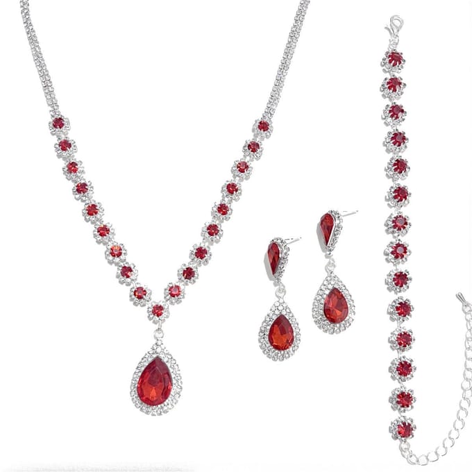 Mode Strass Bloemen Ketting Oorbellen Armband Drie Delen Bruiloft Bruids Sieraden Set gray