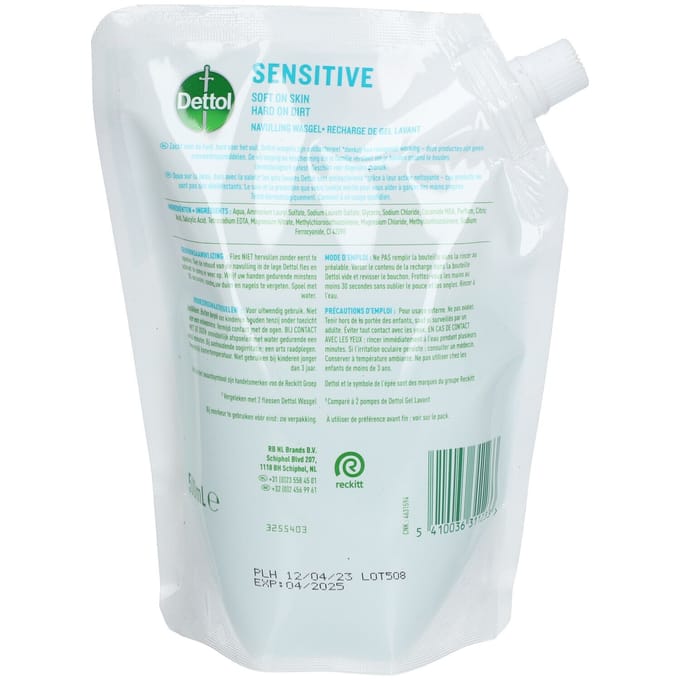 Dettol Sensitive Wasgel Antibacterieel Navulling 500 Vloeibare zeep