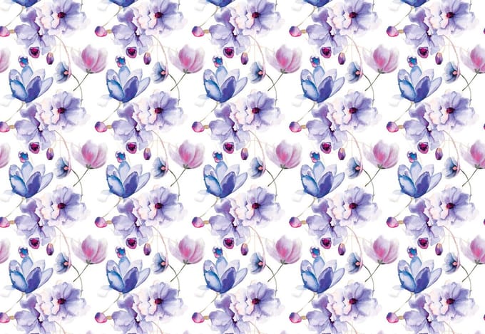 Fotobehang Flowers Pattern Purple | XL - 208cm x 146cm | 130g/m2 Vlies