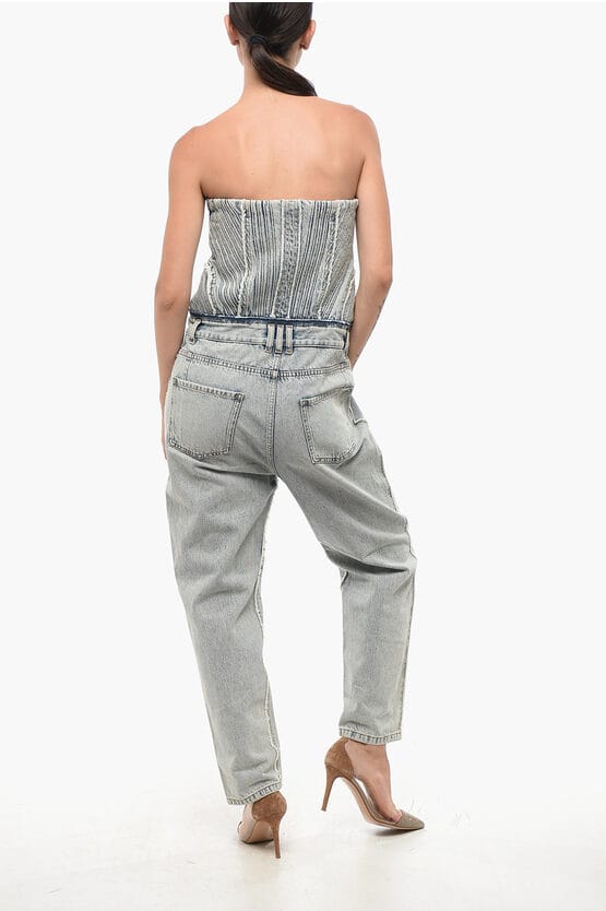 Mouwloze denim jumpsuit in blauw