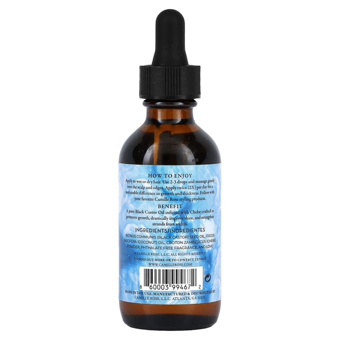 Camille Rose, Huile de Ricin Noir + Chebe, 2 fl oz (59 ml) black