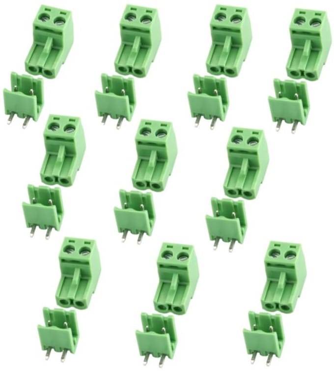 Set van 10 Stuks 2-Pins Steekbare Klemmenblok Connectoren Right Angle 5.08mm Pitch