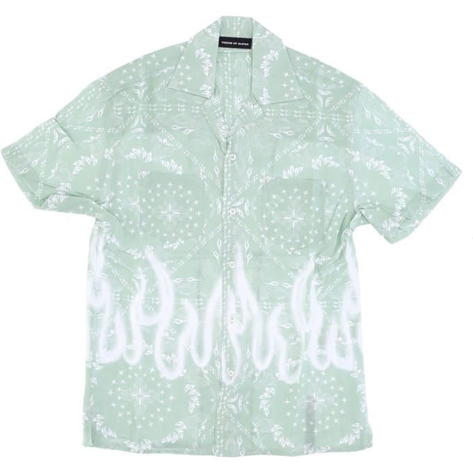 Heren overhemd met korte mouwen Spray Flames Bandana overhemd groen