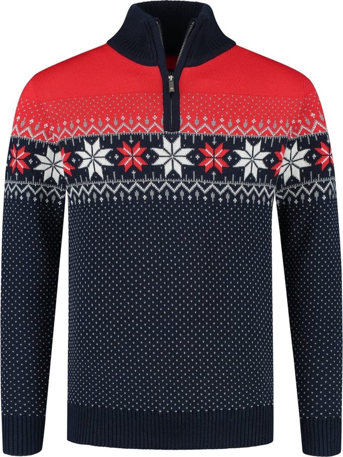 John Brillant Noorse Heren Pullover Merino, rood & blauw. Maat 3XL