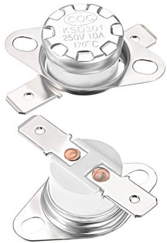 sourcing map Schakelaar temperatuurregeling thermostaat 170 °C 10 A 6,3 mm N.C klem 2 stuks