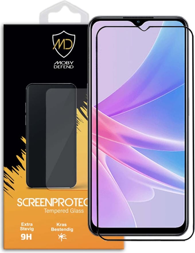 MobyDefend Screenprotector - Geschikt voor Oppo A78 (5G) - Screensaver Met Zwarte Randen - Gehard Glas