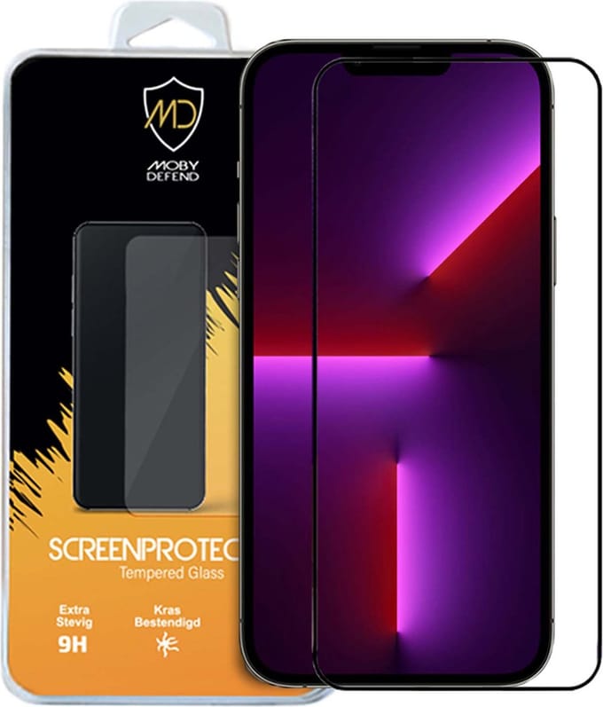 MobyDefend Screenprotector - Geschikt voor iPhone 13 Pro Max - Screensaver Met Zwarte Randen - Gehard Glas