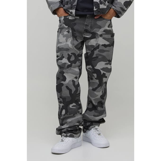 Camo Afneembaar Timmermanspanel Extreme Gestapelde Straight Fit Jeans | Black | Size 32R