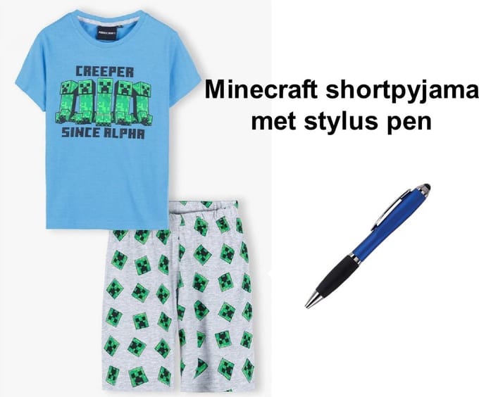 Minecraft Short Pyjama - Shortama - 100% Katoen - Maat 152 cm / 12 jaar - met 1 Stylus Pen