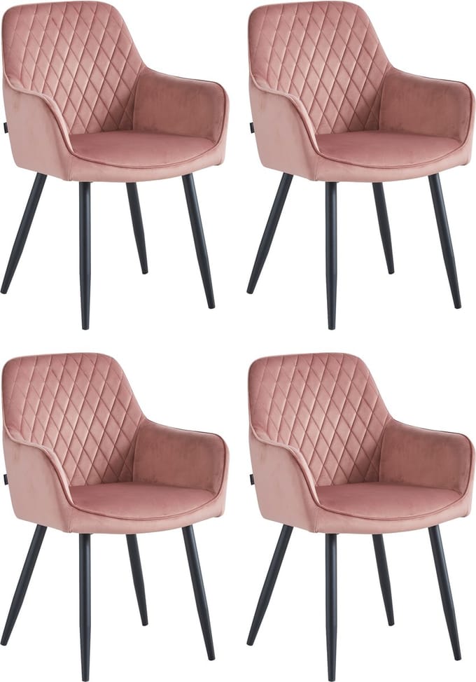 Colenis® - Beverly Eetkamerstoel - Set Van 4 - Roze -Velvet - Industrieel - Met armleuning