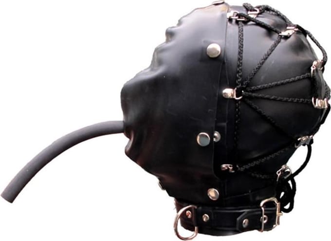 Mister b rubber tie back bondage hood s-m
