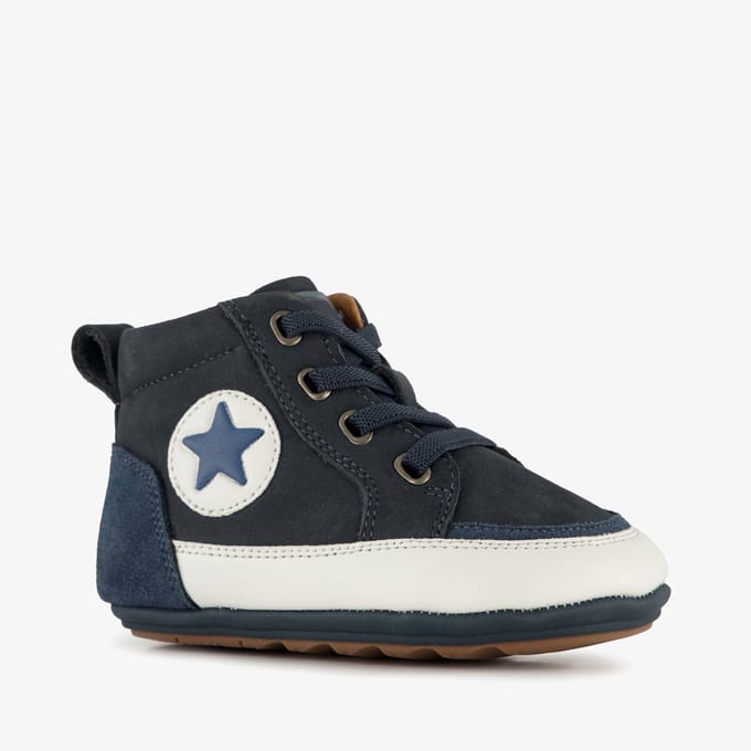 Groot leren babyschoenen donkerblauw - Maat 20 - Uitneembare zool - In cadeauverpakking