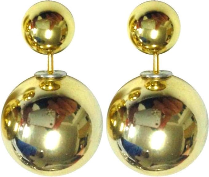 Fako Bijoux® - Oorbellen - Double Dots - Parel - Goudkleurig