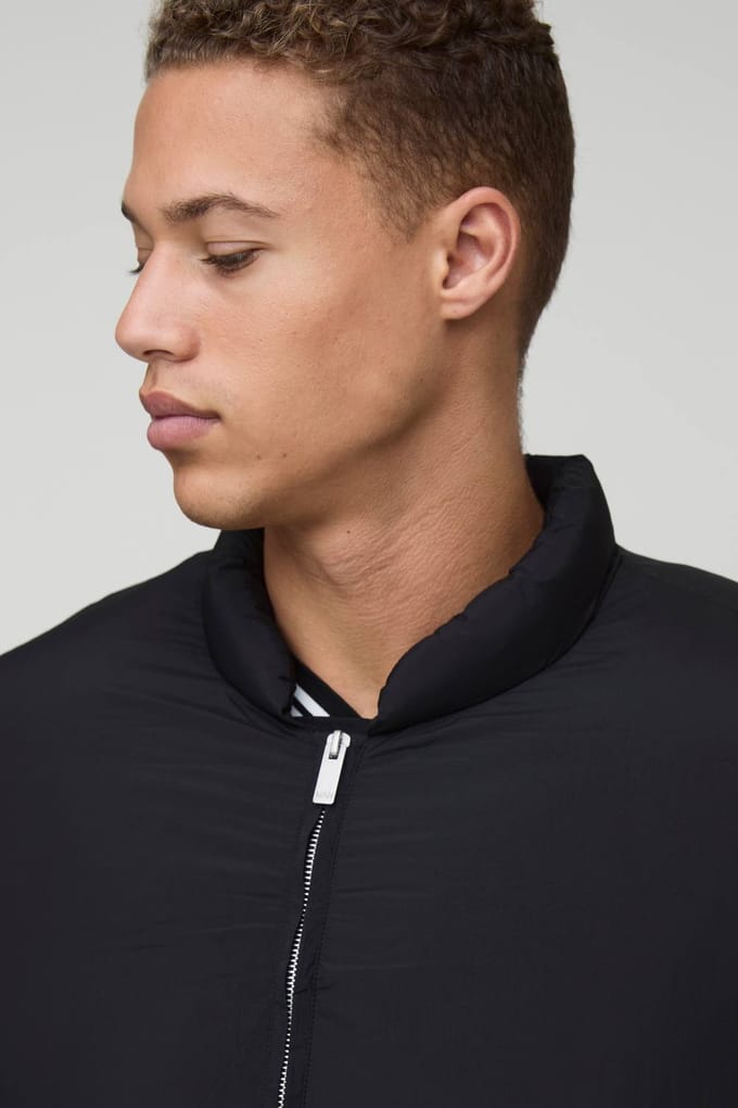 Tall Mono Padded Oversized Bomber Jacket | Black | Size Medium