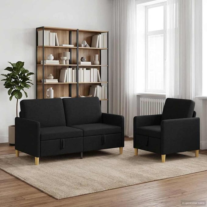 vidaXL - Sofa - Set - Met - Opslag - 2 - st - Zwart - Polyester