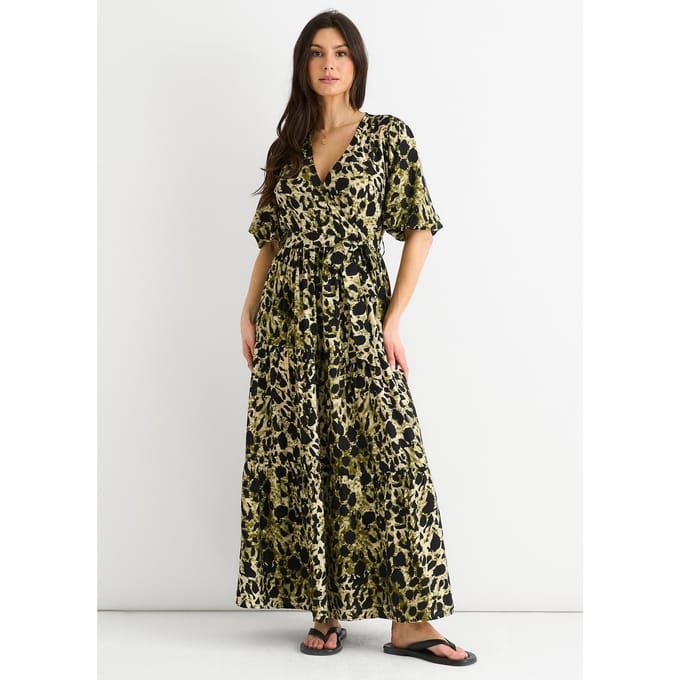 Groene dierenprint wikkel maxi jurk
