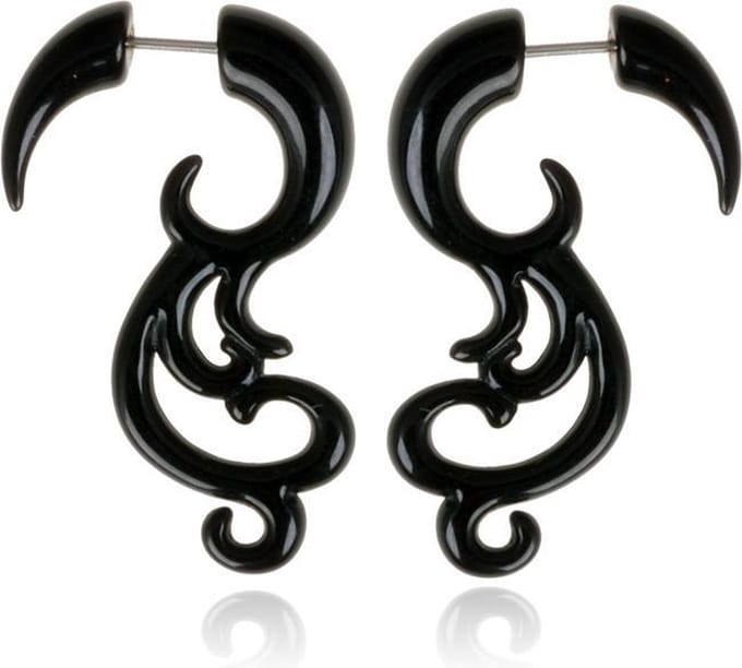 Tribal bone oorbellen Black Waves
