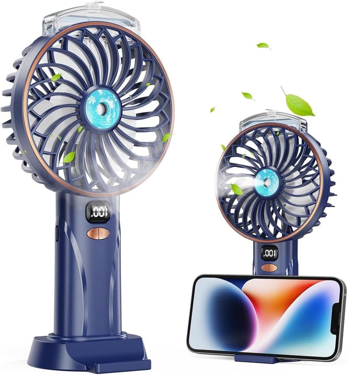 Handventilator - Mini ventilator - Verkoeling onderweg - Met waternevel - 4000mAh Accu - Blauw