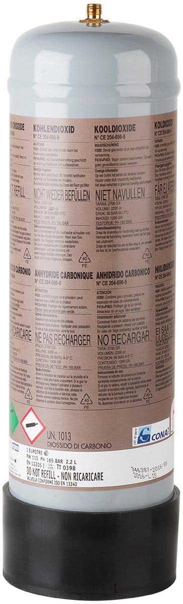 CO2 wegwerpfles extra groot 2200gr M10x1RH 485600 met voet Oxyturbo