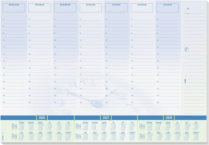 Grote Bureauonderlegger A2 (59,5x41 cm) Weekplanner met Tijdrooster en 3-Jaar Kalender - 30 Vellen
