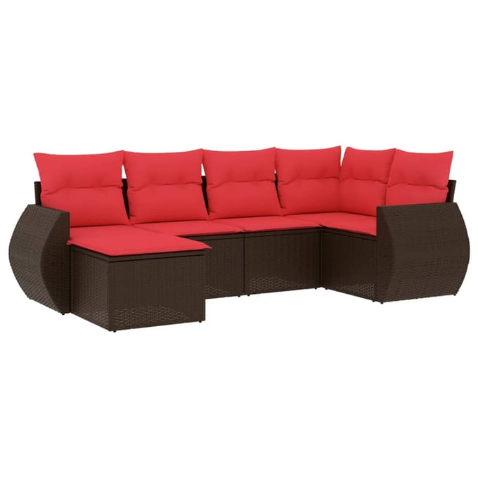 vidaXL - 6-delige - tuinbankset - met - kussens, - bruin - polyrotan