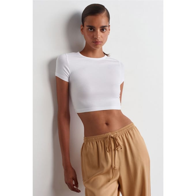 Dames Crop Slim-Fit Crew Neck T-Shirt