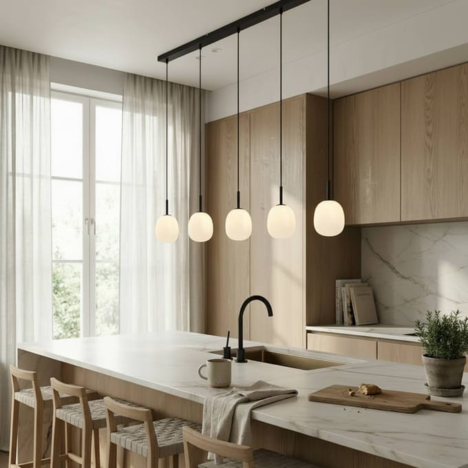 Lindby - hanglamp - 5lichts - glas, metaal - H: 15 cm - G9 - opaalwit, mat zwart