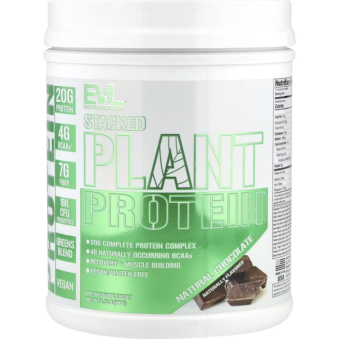 EVLution Nutrition, Stacked Plant Protein, Chocolat Naturel, 1,5 lb (680g)