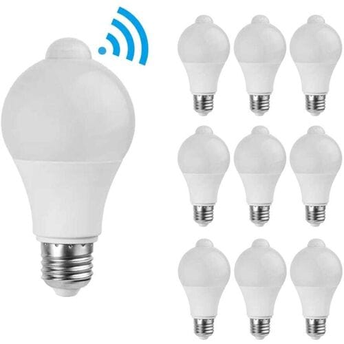 Aigostar Set van 10 E27 LED Lampen met Sensor - 6 Watt 480 lumen - 6500K daglicht wit - PIR Bewegingsensor - Schemerschakelaar