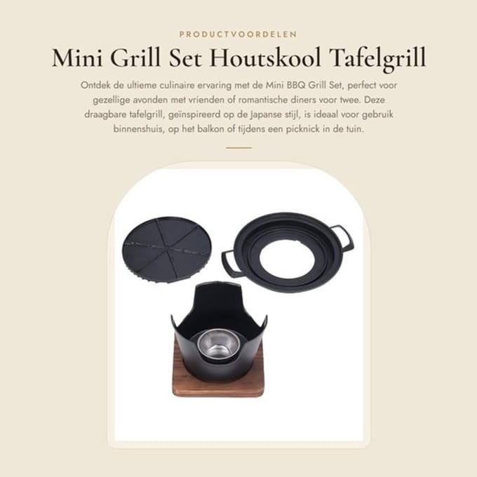 Dailygoods- Tafelgrill Draagbaar - Mini BBQ Grill Set - Houtskool Barbecue - Ronde
