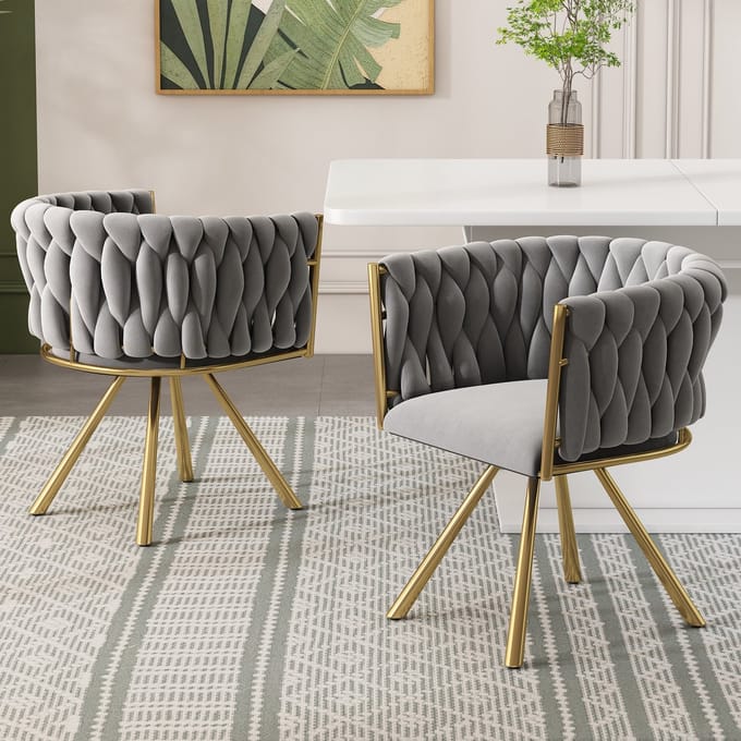 REDOM - Eetkamerstoelenset - 360° Draaibaar - Modern - Voor Eethoek - Fluweel - Grijs En Goud