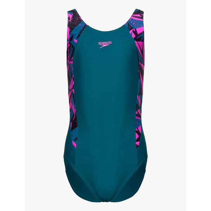 Speedo Hyperboom Splice Muscleback - Zwemkleding - Blauw Fluo Oranje - 6 jaar