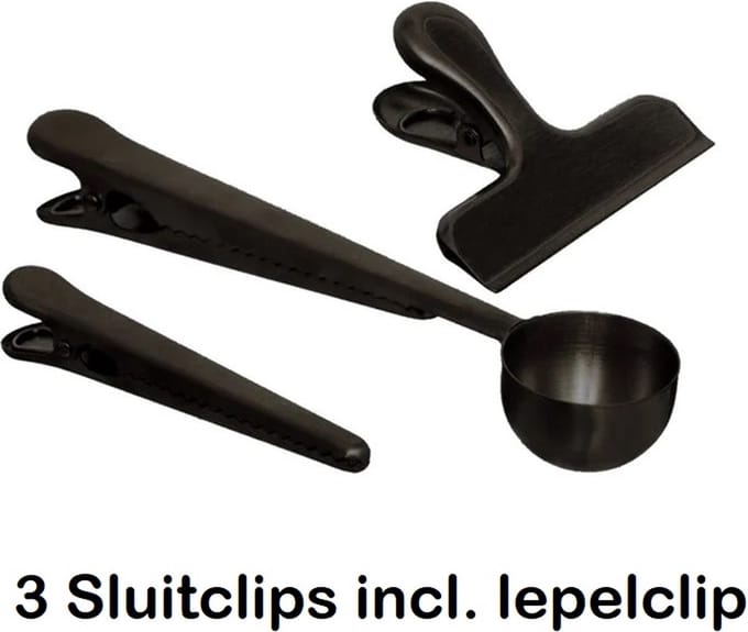 3 Sluitclips inclusief lepelclip Roestvrij Staal Zwart