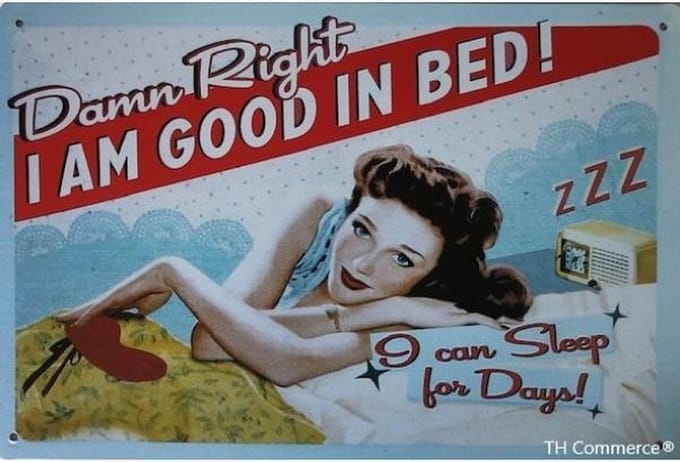 Decoratie Wandbord Metaal - Grappig - Ik Ben Goed In Bed