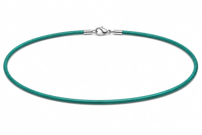 AuBor ®. Leren ketting met zilveren sluiting. Turquoise. 2mm × 55cm