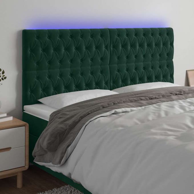 vidaXL - Hoofdbord - LED - 200x7x118/128 - cm - fluweel - donkergroen
