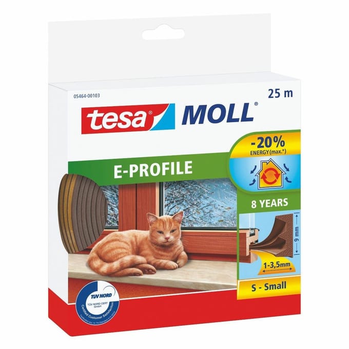 Tesa E-Profiel Serie - Bruine Rubberafdichting - 25m - Zelfklevend - Weerbestendig