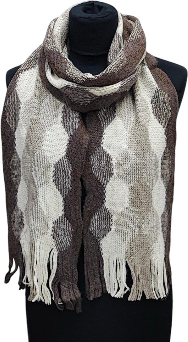 Lange Gebreide Sjaal - Unisex - Bruin/Beige - 180 x 25 cm (144)