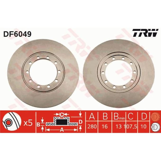 Remschijf TRW DF6049 achter, volledig, 1 Stuk