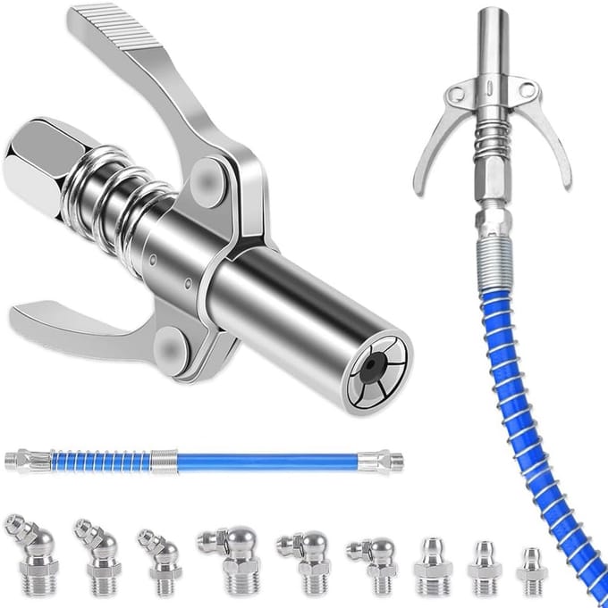 Ergonomische vetspuit met dubbele handgreep en 30 cm slang, M6 M8 M10 smeernippels