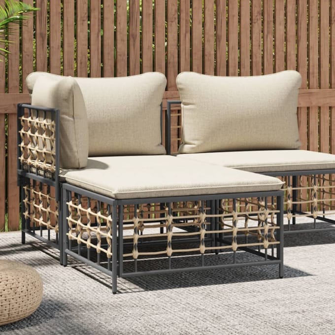 vidaXL - Tuinvoetenbank - met - beige - kussen - poly - rattan