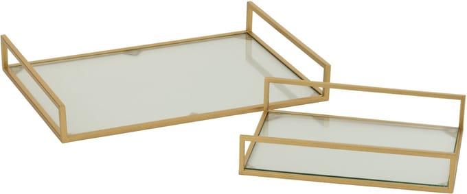 J-Line plateau - ijzer/glas - goud - set van 2
