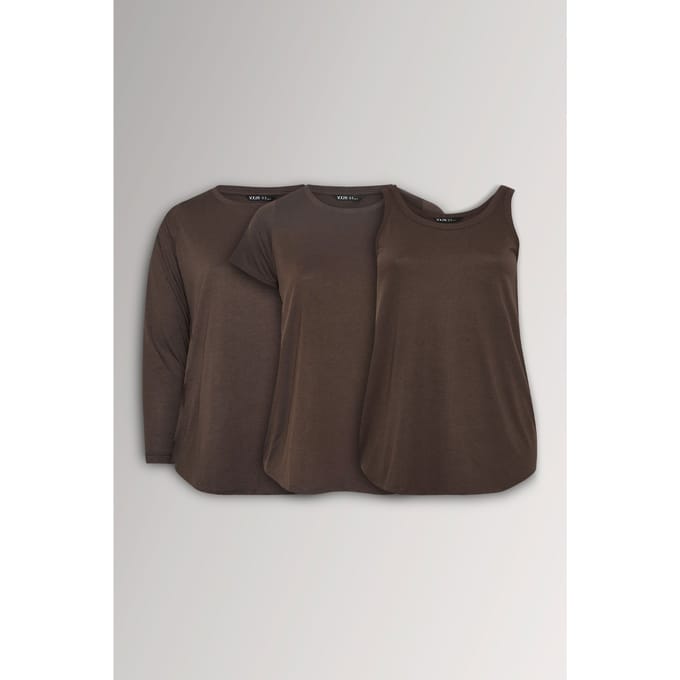 Yours 3Pack Chocoladebruine Core Tshirt Essentials Set Size 42