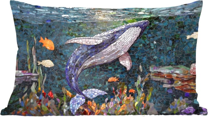 Sierkussens - Kussentjes Woonkamer - 50x30 cm - Mozaïek - Walvis - Koraal - Water