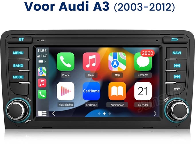 Hexinex Quad-Core autoradio Geschikt voor Audi A3 S3 - Draadloos CarPlay, Android Auto, Android 15, multimediaspeler, 2GB+64GB